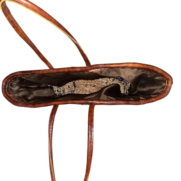 Large Artisan-Crafted Woven Embroidered & Leather Trim Tote Bag in Blue… - Picture 4 of 8